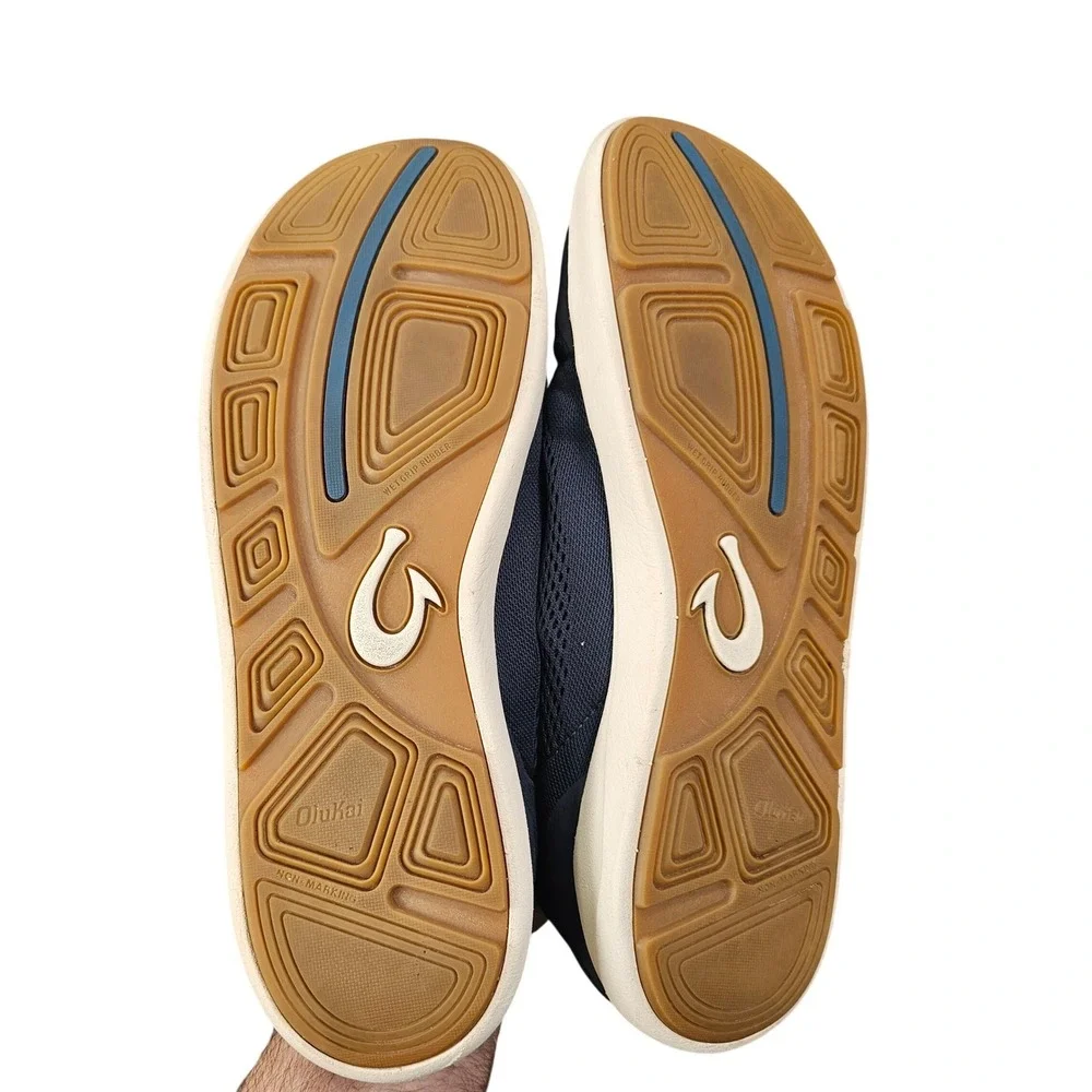 OluKai Moku Pae Mens 14 Trench Blue Mesh Boat Shoe Drop-In Heel Slip-On Sneakers